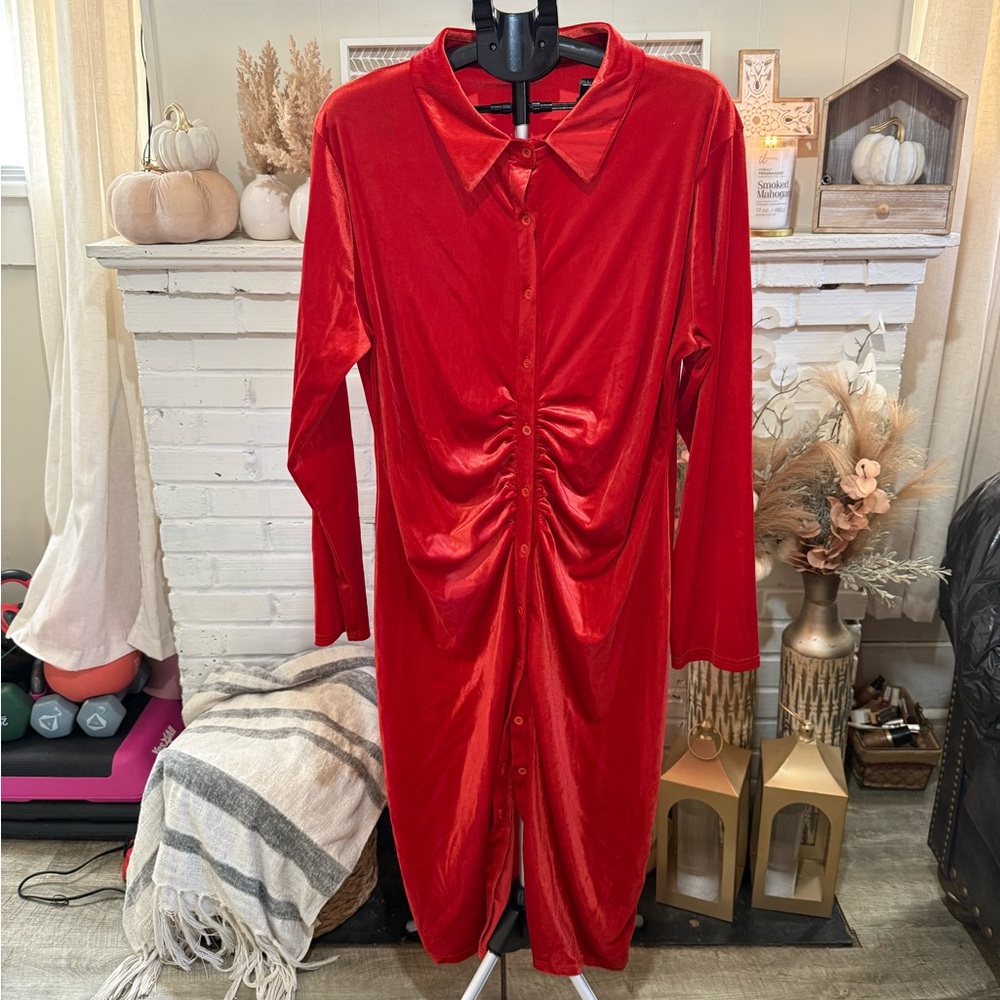 SHEIN Vibrant Red Long Sleeve Dress